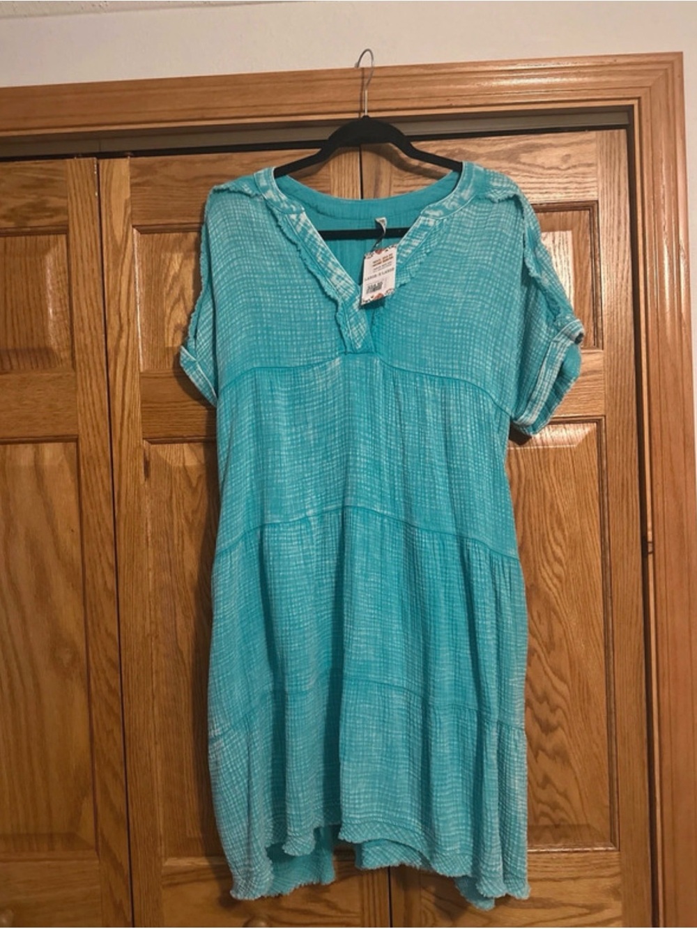 Zenana Outfitters Turquoise V-Neck Cotton Tunic Dress